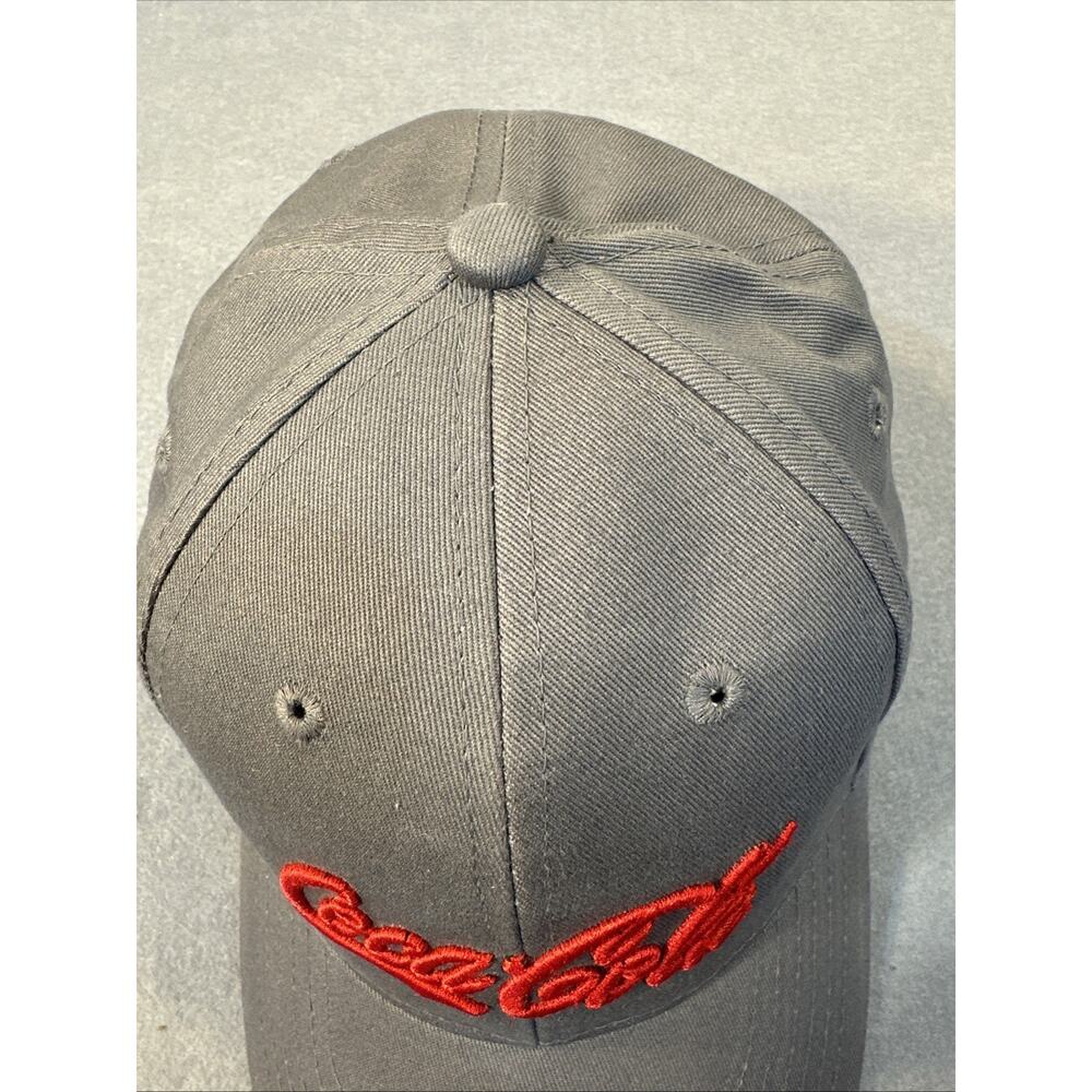 Coca Cola Hat Grey w/ Red Edge Brim & Script Logo Adjustable Hook & Loop - Picture 5 of 6